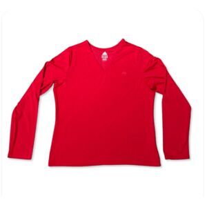 00s Adidas ClimaLite Red Long Sleeve V-Neck Top Y2K Sportswear Size L